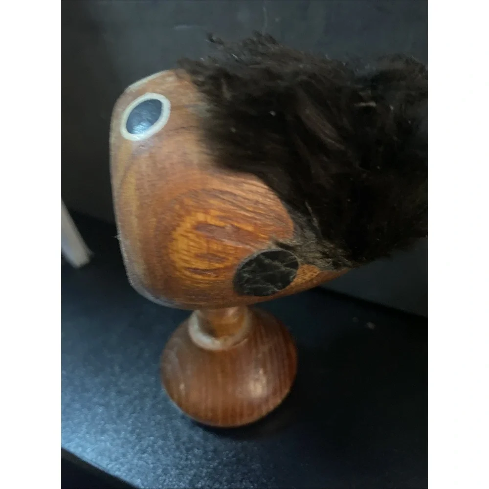 Vintage Mid Century Modern Wood Screw Nutcracker w Funny Face Hair Danish G3